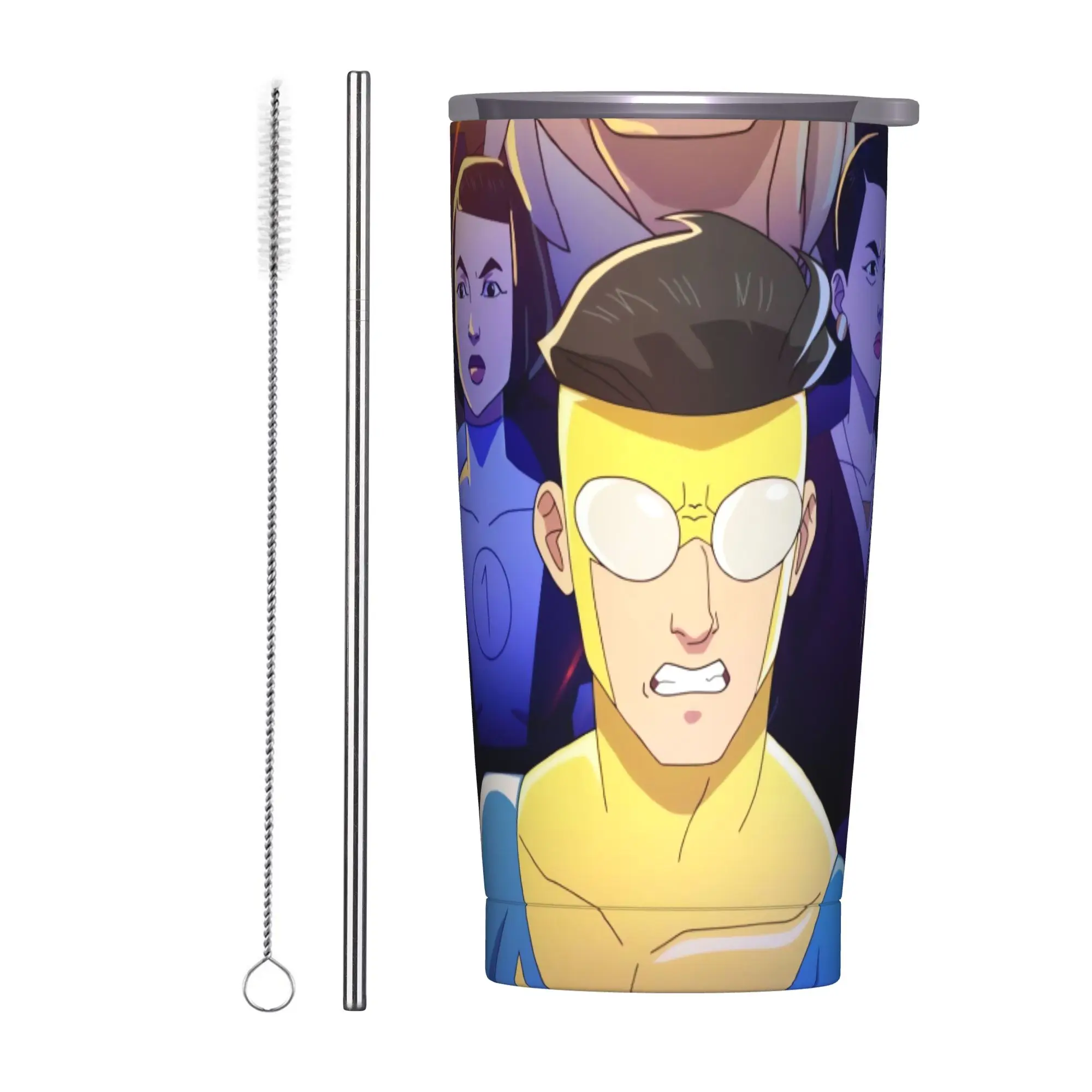 Anime Invincibles Stainless Steel Tumbler With Straws  Travel Thermal Cups Large Cold Drink Car Mugs