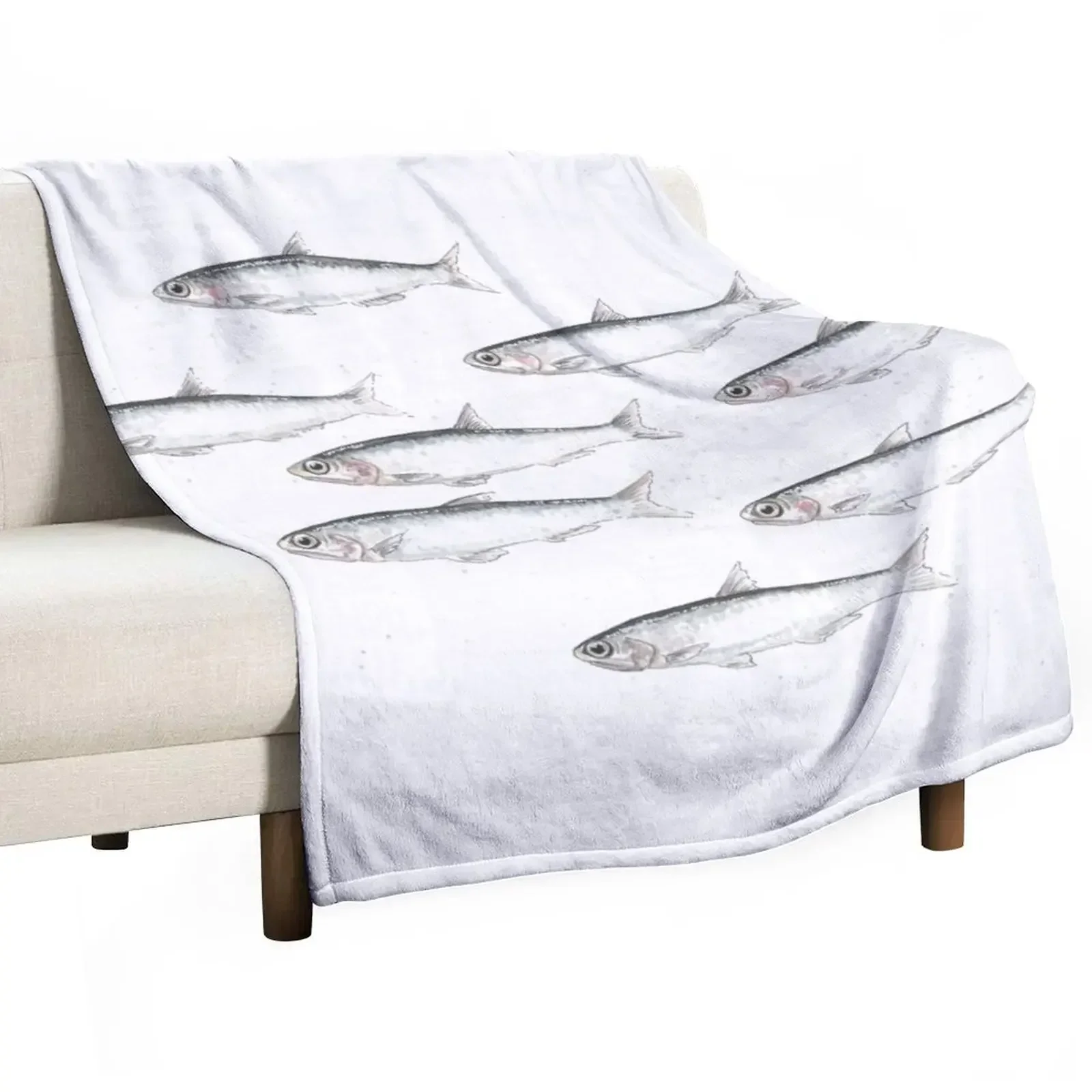 

Anchovies - Watercolour Illustration | Fish Collection Throw Blanket Picnic manga Blankets