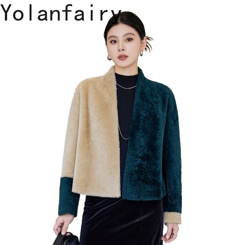 

YOLANFAIRY High-end Real Fur Coat Women Winter Fashion Real Sheepskin Fur Integrated Jacket Short Elegant Fur Coats Outerwear