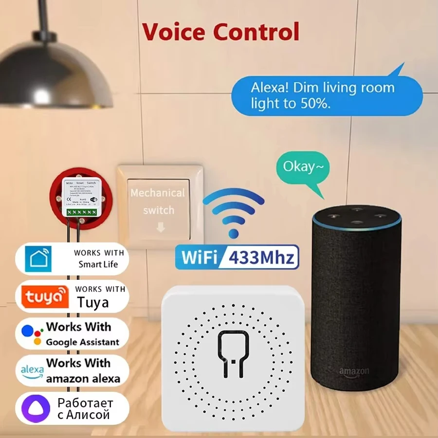 Alexa, Google Home, Smart Life,16Aと互換性のある,双方向制御をサポートするユニバーサルモジュールを備えたミニwifiスマートスイッチ