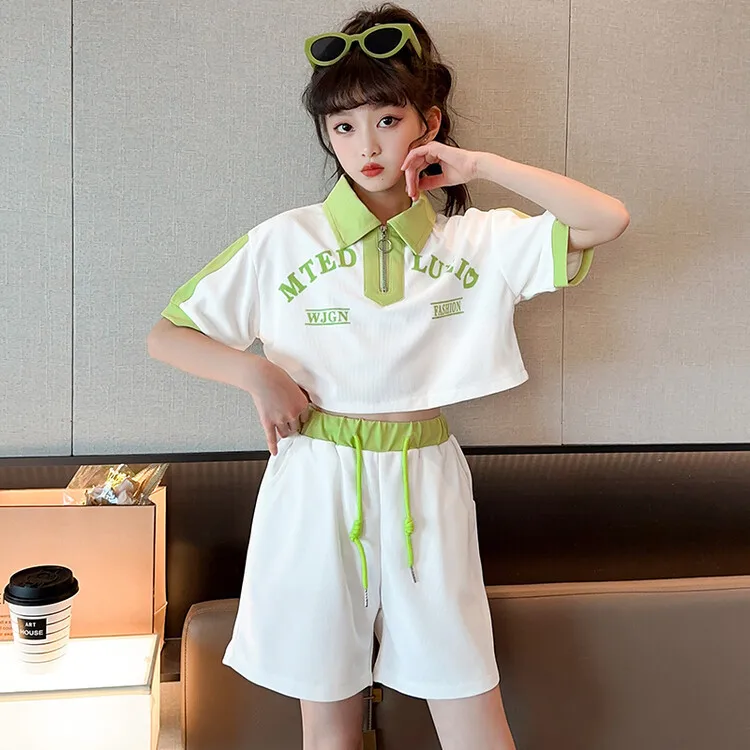 

Girls Teenagers Children's Clothing Short-sleeved Suits, Summer Korean Style Lapel Shorts Suits Outerwear Home Children's Sets