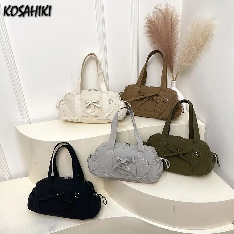 

Women Vintage Pleated Simple Shoulder Bags Korean Casual Y2k Aesthetic Bow Handbags New Trendy All Match Streetwear Underarm Bag