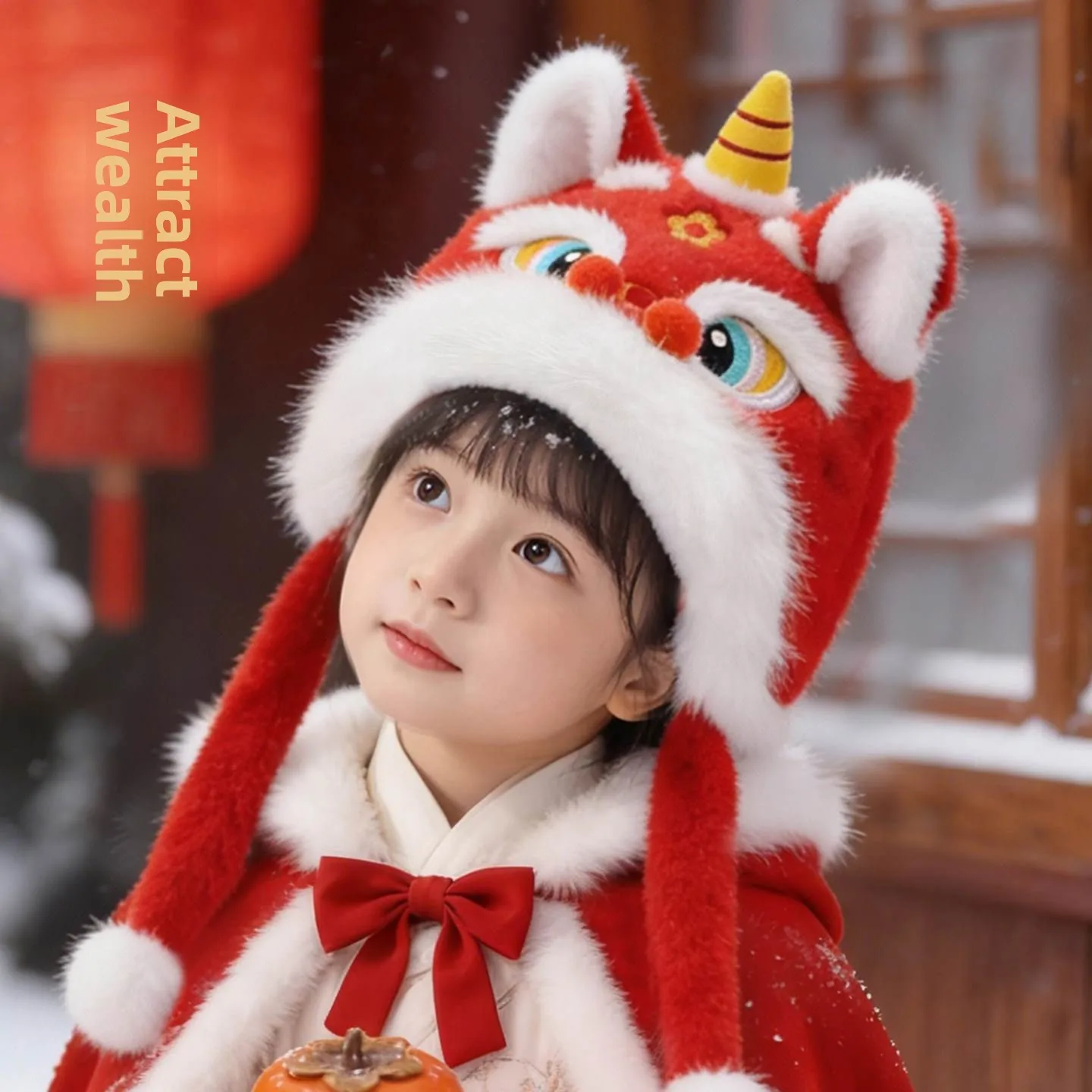 

Новогодние детские шапки: Красная шапка-лев для мальчиков и девочек, милая, ветрозащитная, теплая, с защитой ушей, привлекающая богатство.