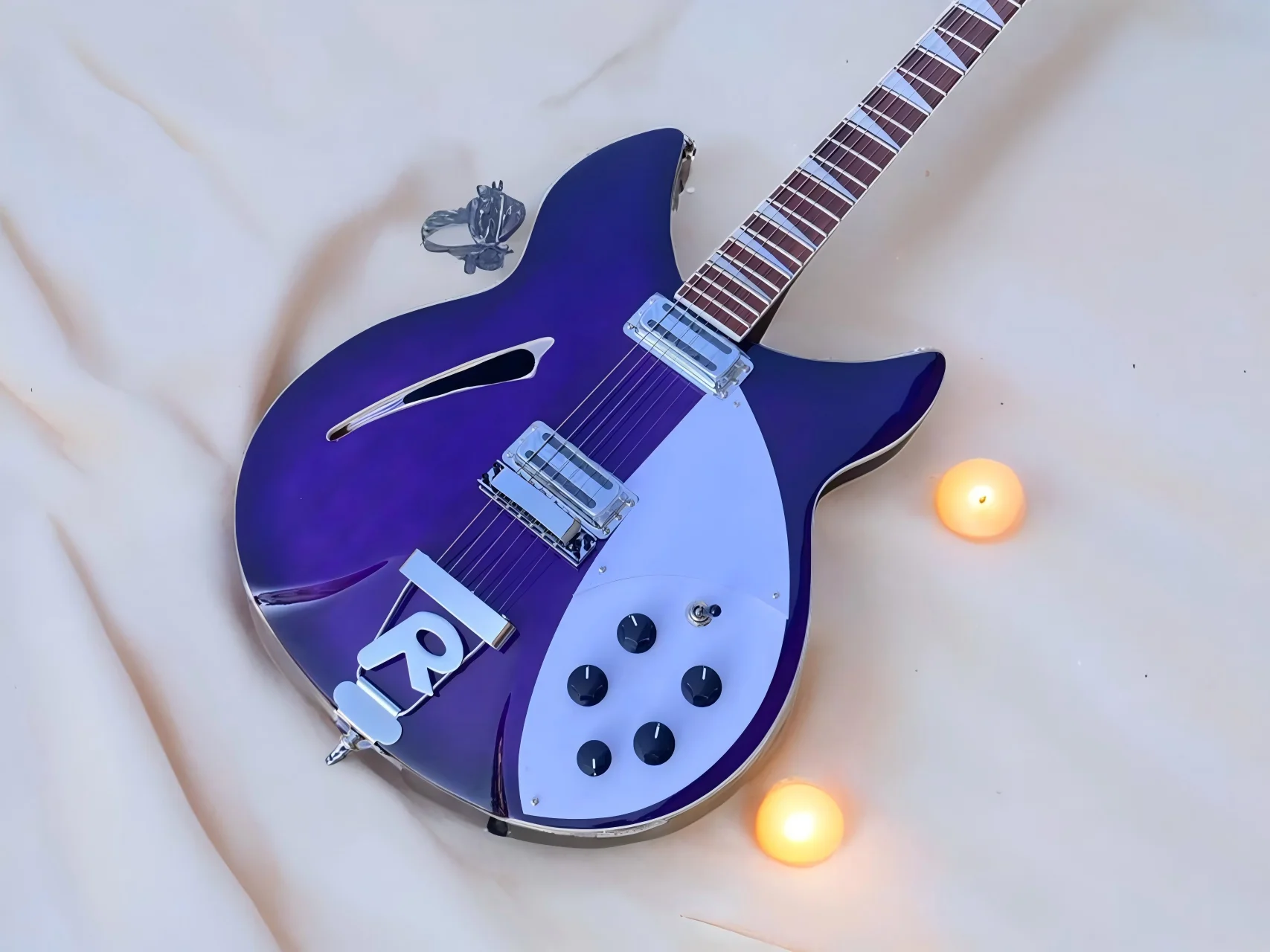 

6-струнная электрогитара фиолетового цвета с полуполым корпусом и грифом из палисандра R-образный хвостовик, высококачественная гитара 360°ra