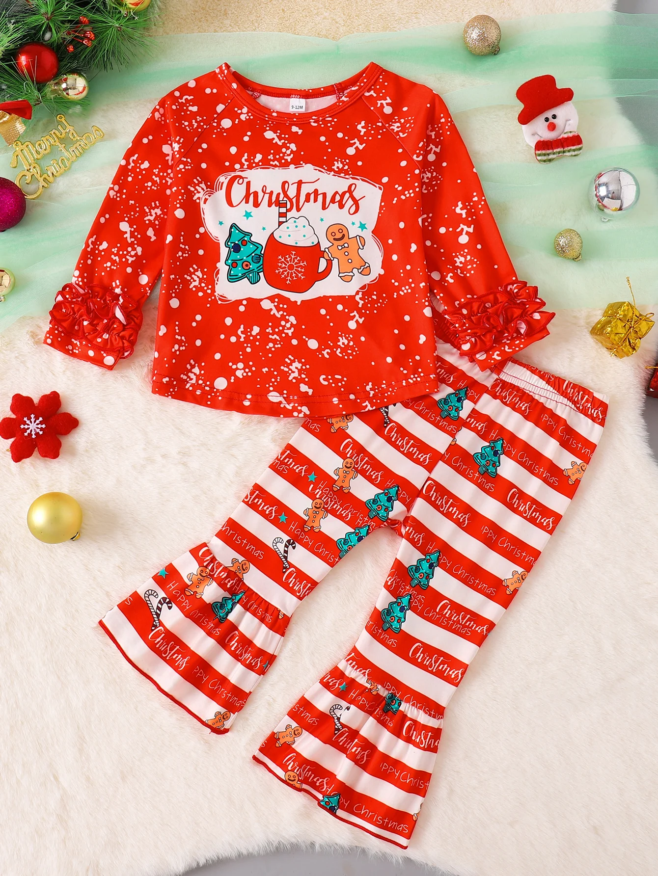 

Kids' Christmas Pajamas Set Red Long-Sleeve & Flared Pants 0-3Y
