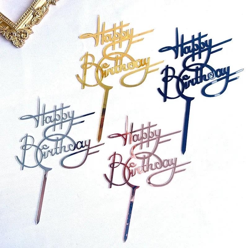 Neuer Kreativer Happy Birthday Tortendekoration Gold Hochwertiger Acryl-Kuchenaufsatz für Kinderpartys Babyparty Backzubehör Geschenke – Detail 3