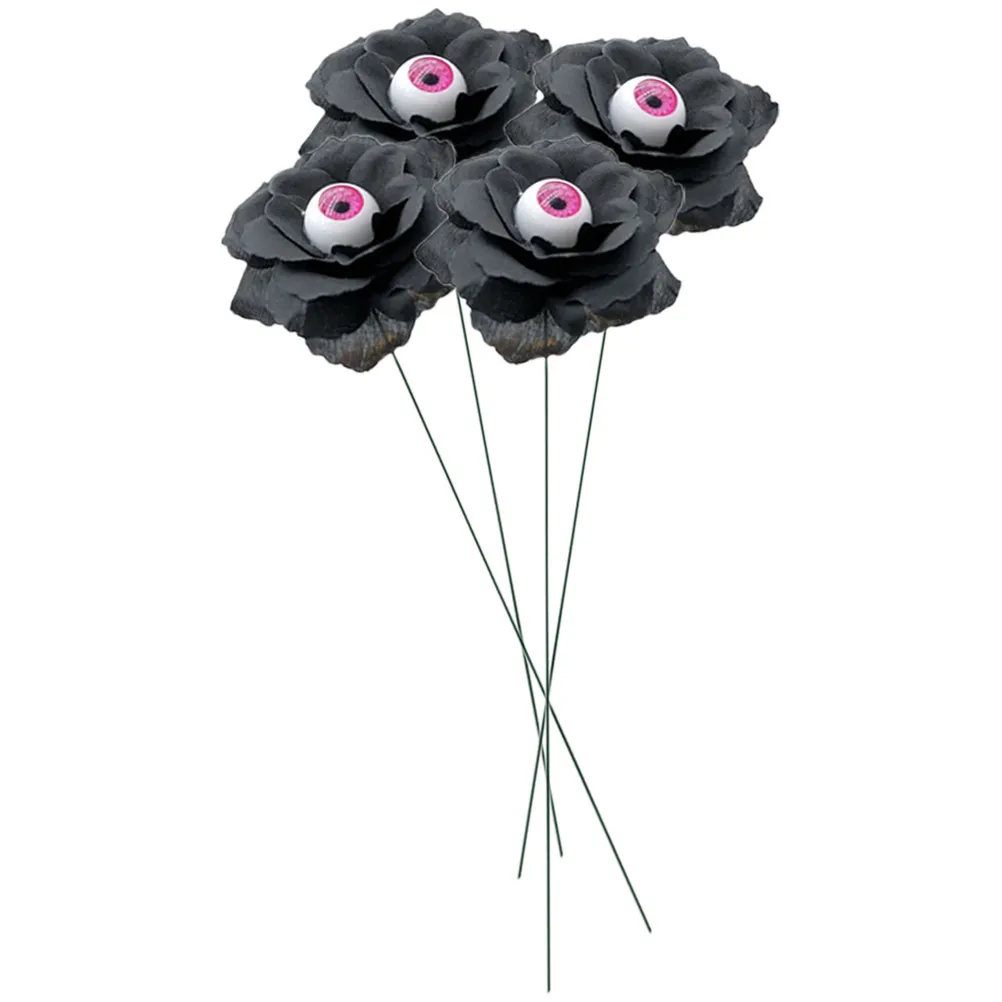 4Pcs Halloween Garden Sign for Yard Lawn Outdoor Decoration Eyeball Rose Flower Theme PVC Silk Cloth Halloween Decor