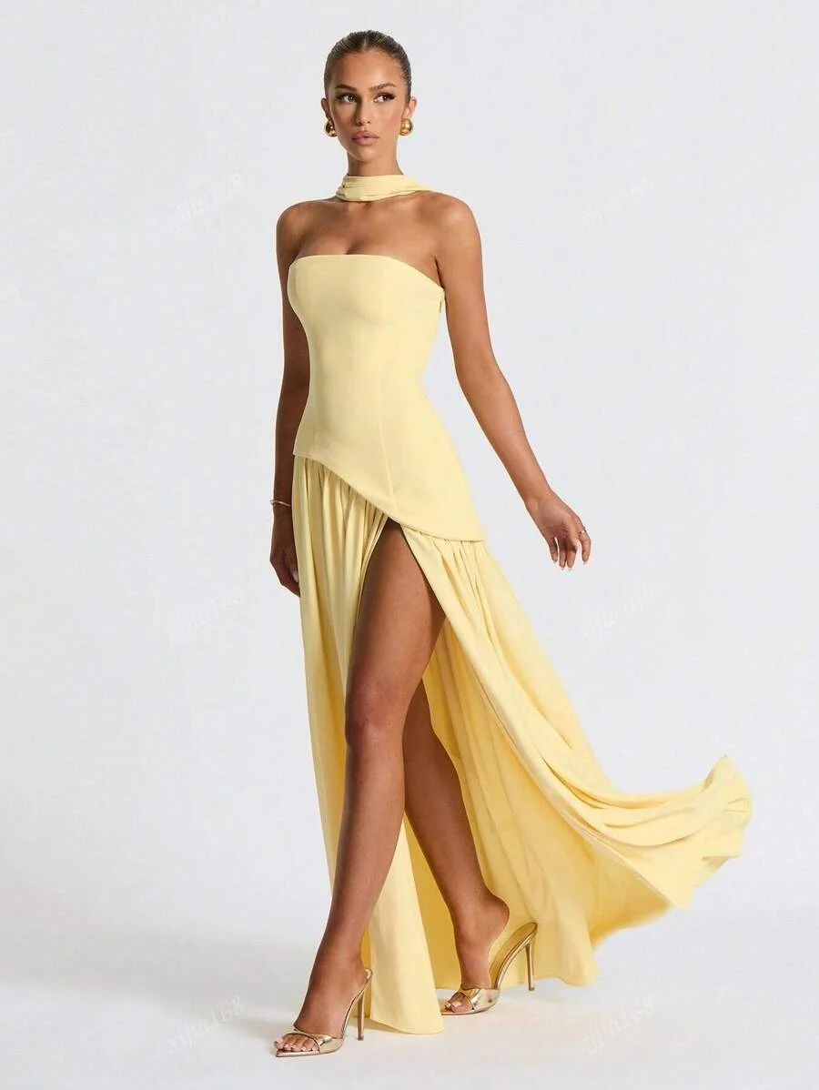 

Elegant Sexy Evening Dresses Taffeat for Floor-Length Strapless Sleeveless Wedding Party Ribbon Robe De Soirée Customized