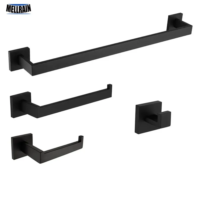 

Matt Black Bathroom Bath Hardware Sets Toilet Paper Holder & Towel Bar & Towel Ring & Cloth Robe Hook Towel Rack Set Kit.