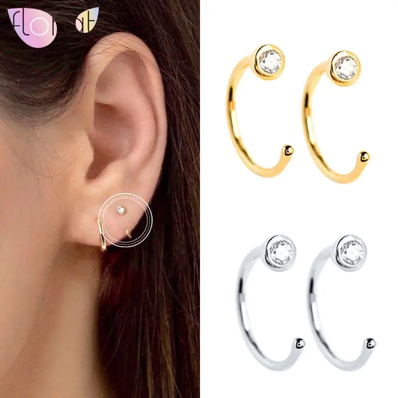 

24k Gold Plated Versatile C Type Mini Stud Earrings for Women's Simple INS Gold Silver Color Simple Earrings Fashion Jewelry