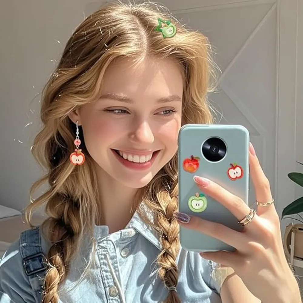 4/13/21 قطعة قلادة على شكل تفاحة مسطحة القاع ، أقراط قلادة ذاتية الصنع ، إكسسوارات هدايا عيد الشكر لعيد الحب وعيد الميلاد #6