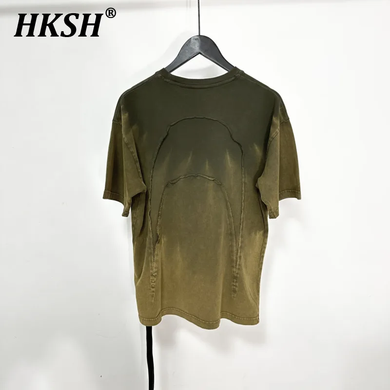 

HKSH Spring Summer New Men's Tide High Street Vintage Washed Gradient Tie-Dye Tops Loose Chic Casual Short Sleeve T-shirt HK6415