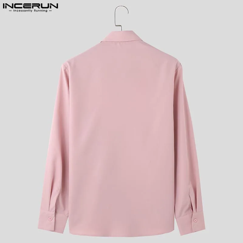 INCERUN Men Shirt Solid Lapel Long Sleeve Hollow Out Button Casual Men Clothing Streetwear 2024 Personality Sexy Fashion Camisas