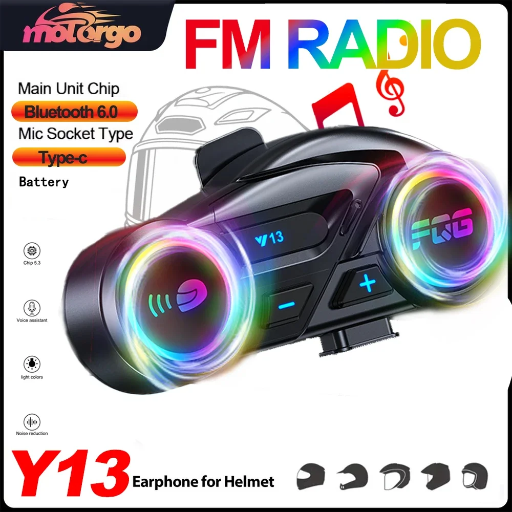 

Y13 Bluetooth 6.0 Motorcycle Helmet Headset FM Radio Handsfree Call RGB Waterproof with 72-Hour Long Standby And Voice Assistant