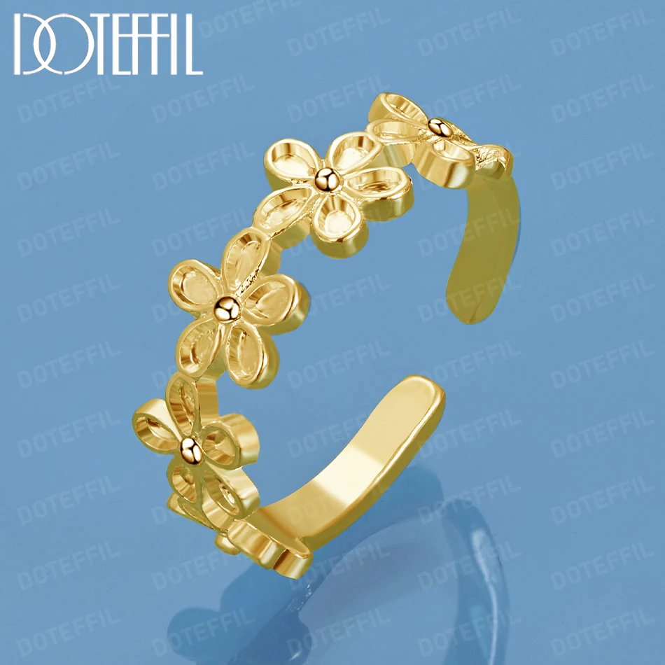 

DOTEFFIL 18K Gold Flowers Open Ring For Women Wedding Engagement Party Jewelry