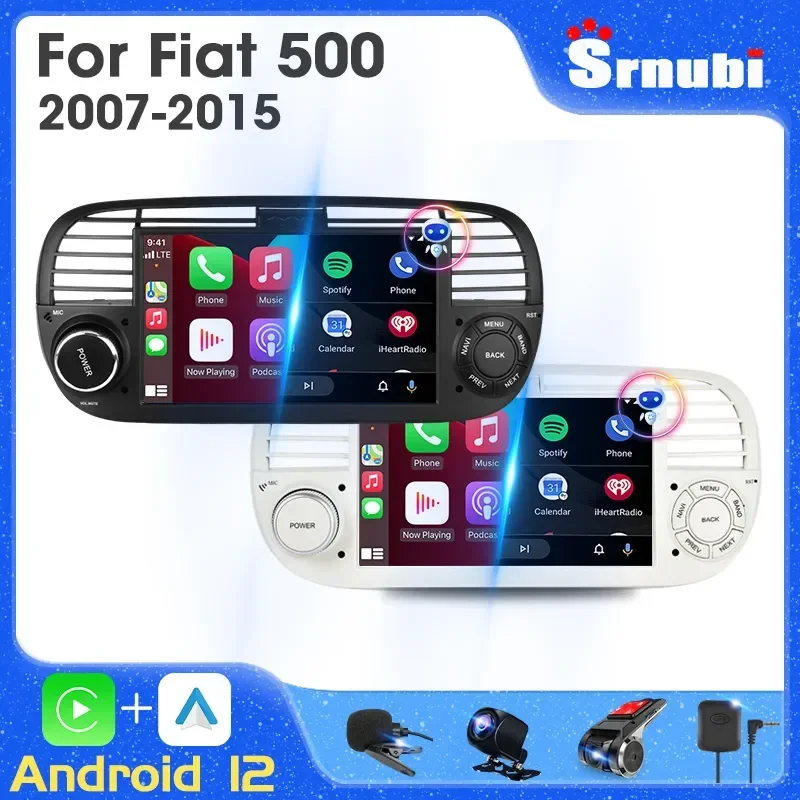 Srnubi Android 12 Car Radio for FIAT 500 2007 - 2015 Wireless Carplay Wired Auto Stereo Multimedia Player Auto 7 inch Head Unit