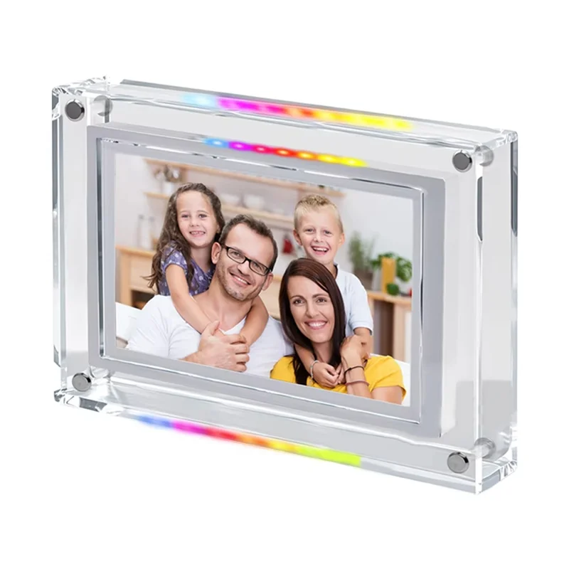 3CGRO-IPS Digital Picture Photo Frame With Music-Sync LED Ambient Light Auto-Rotation 4GB Video/Photo Playback US Plug