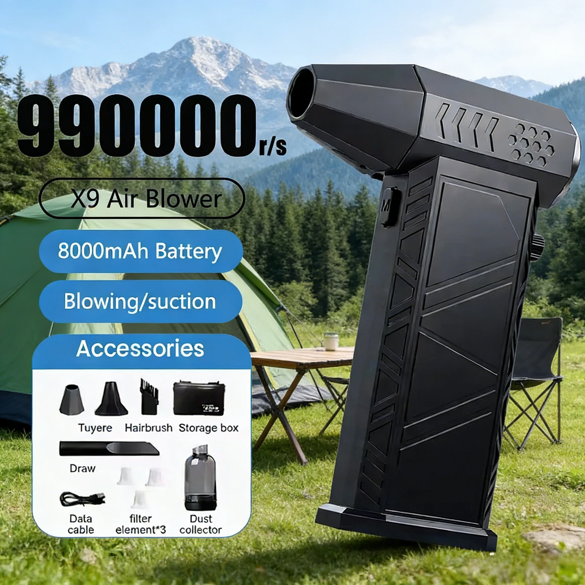 

X9Pro+ Мощный турбовентилятор-фен | Бесщеточный двигатель 990000 об/мин, сильный ветер 58 м/с | Пылесос с зарядкой Type-C