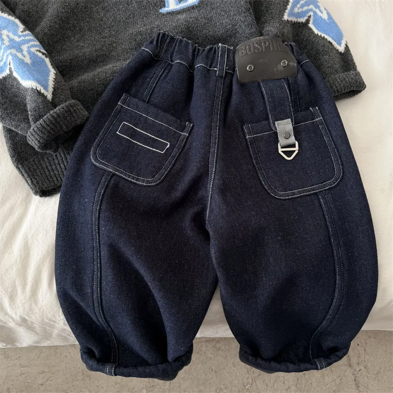 

2026 Spring Autumn Childrens Boys Jeans Toddler Girls Solid Color Casual Denim Pants Elastic Waist Kids Boys Straight Pants