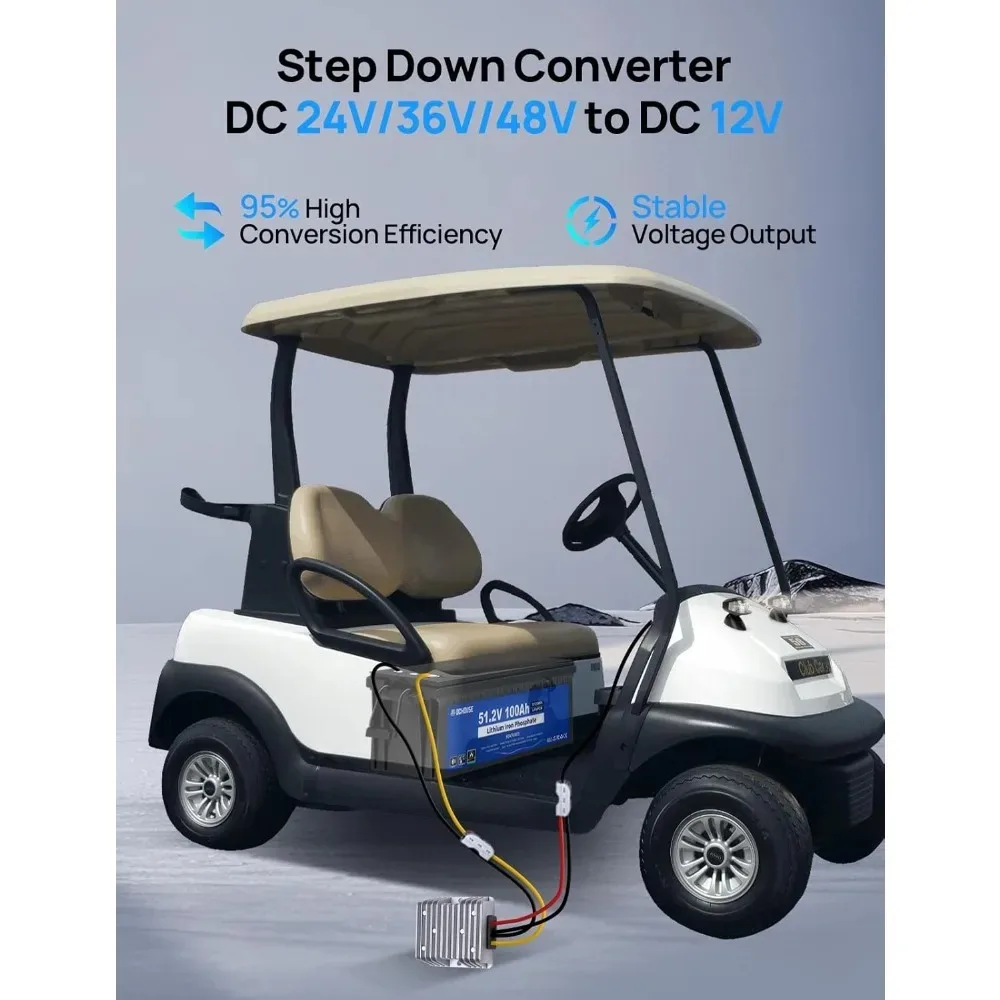 DC 48V 36V 24V to 12V 20A Buck Converter Step Down Converter Waterproof Voltage Regulator Transformer with Fuse for Golf Carts