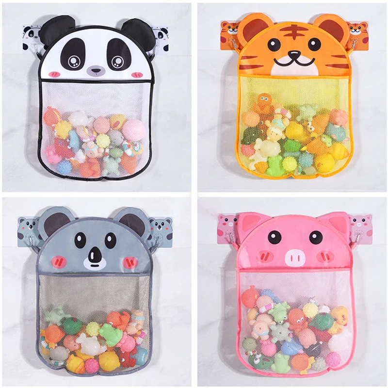 

Baby Bathroom Mesh Suspendable Shower Products Game Bag Cute Cartoon Transparent Multifunction Bath Toy Organizer with 2pcs Hook