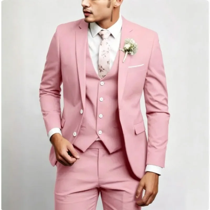 

2026 Fashion Men's Slim Fit Suit Set, Two Button Solid Formal Business Wedding Dress Blazer & Trousers, Casual Formal Outfit