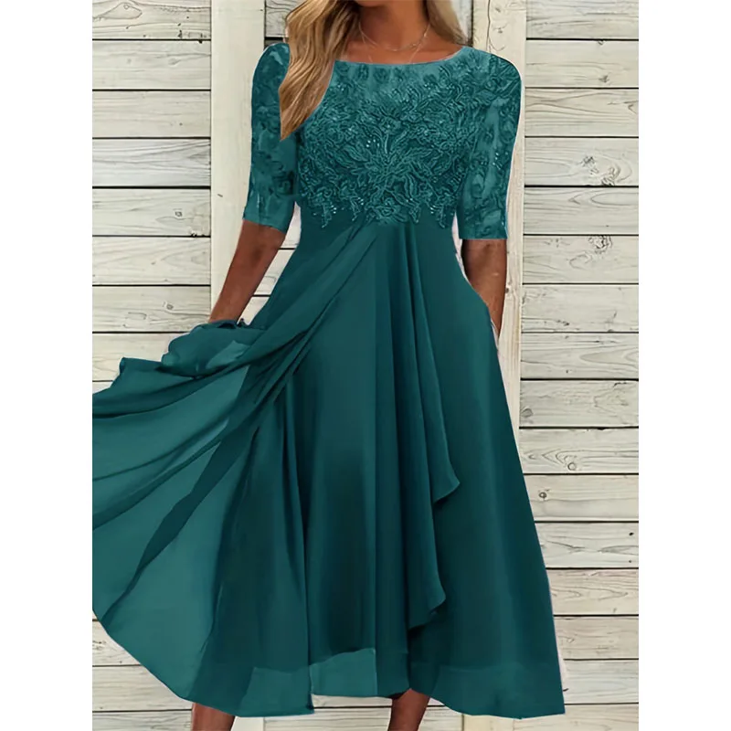 Elegante frauen Sommer Langes Kleid Sexy Stickerei Blume Boho Spitze Sommerkleid Formale Abendkleider Casual O Neck Vestidos Плае