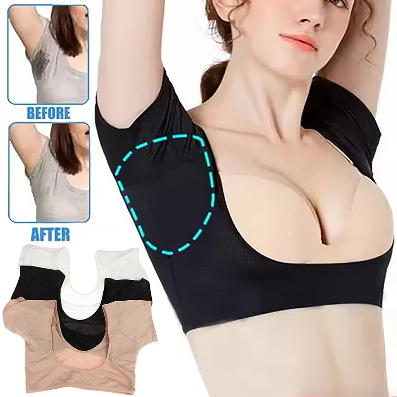 

Transparent Mesh Ultra-thin Vest Absorbent Deodorant Pad Women T-shirt Washable Sweat Proof Under Top With Underarm Sweat Pads