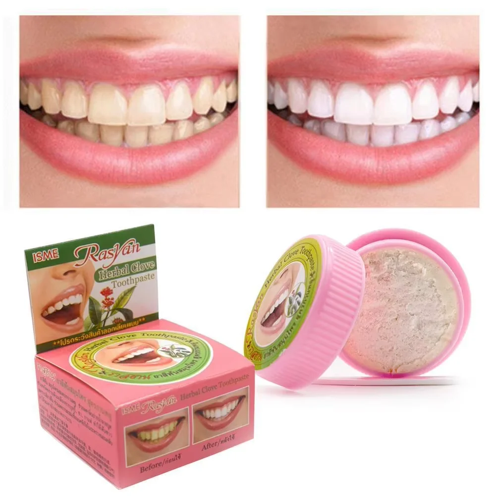 Rasyan Thai Clove Coconut Tooth Powder 25g, Herbal Whitening for Yellow Stain Removal Gum Care Fresh Breath