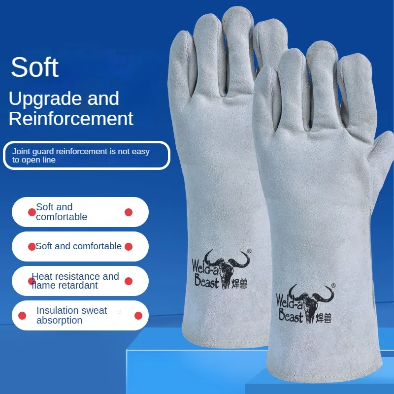 All Cowhide Electric Welding Gloves Welding Beast Double Thickness Welding Heat Insulation Wear-resistant Lengthening Welder