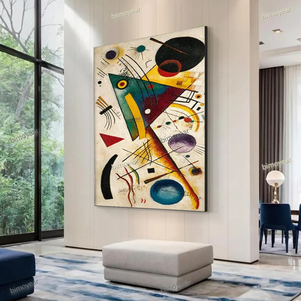 100% Handmade Abstract Oil Painting in Picasso Style Triangular Lines Wall Art Picture Decor Home Living Room Thick layer Image