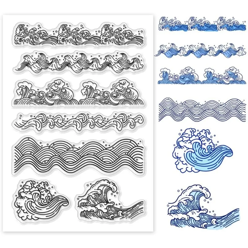 1Sheet Waves Clear Stamps Ocean Style Clear Stamps Sea Waves Rubber Stamps Transparent Silicone Stamps for Card Making DIY