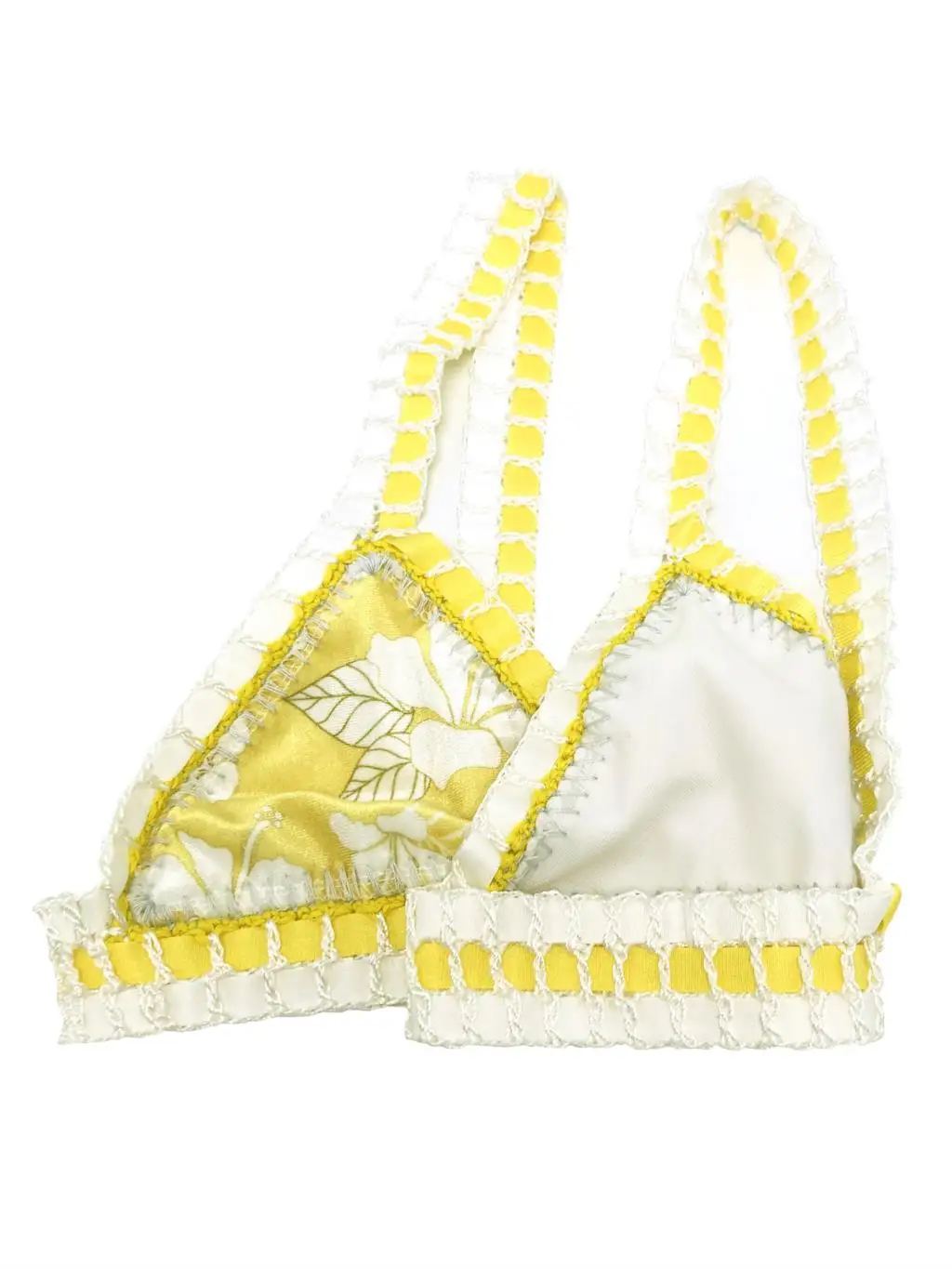 Imagem -04 - Mulher de Veludo Amarelo Biquíni Sexy Crochê Maiô String Micro Biquinis Conjunto Triângulo Maiô Floral Luxo para Kinii