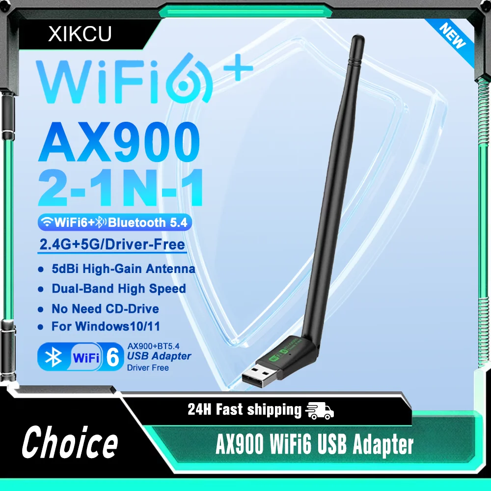 

AX900 WiFi6 USB Adapter Bluetooth 5.4 Dual Band 2.4G&5GHz 2 in 1 Dongle Wireless Network Wlan Receiver For Win10/11 Driver Free