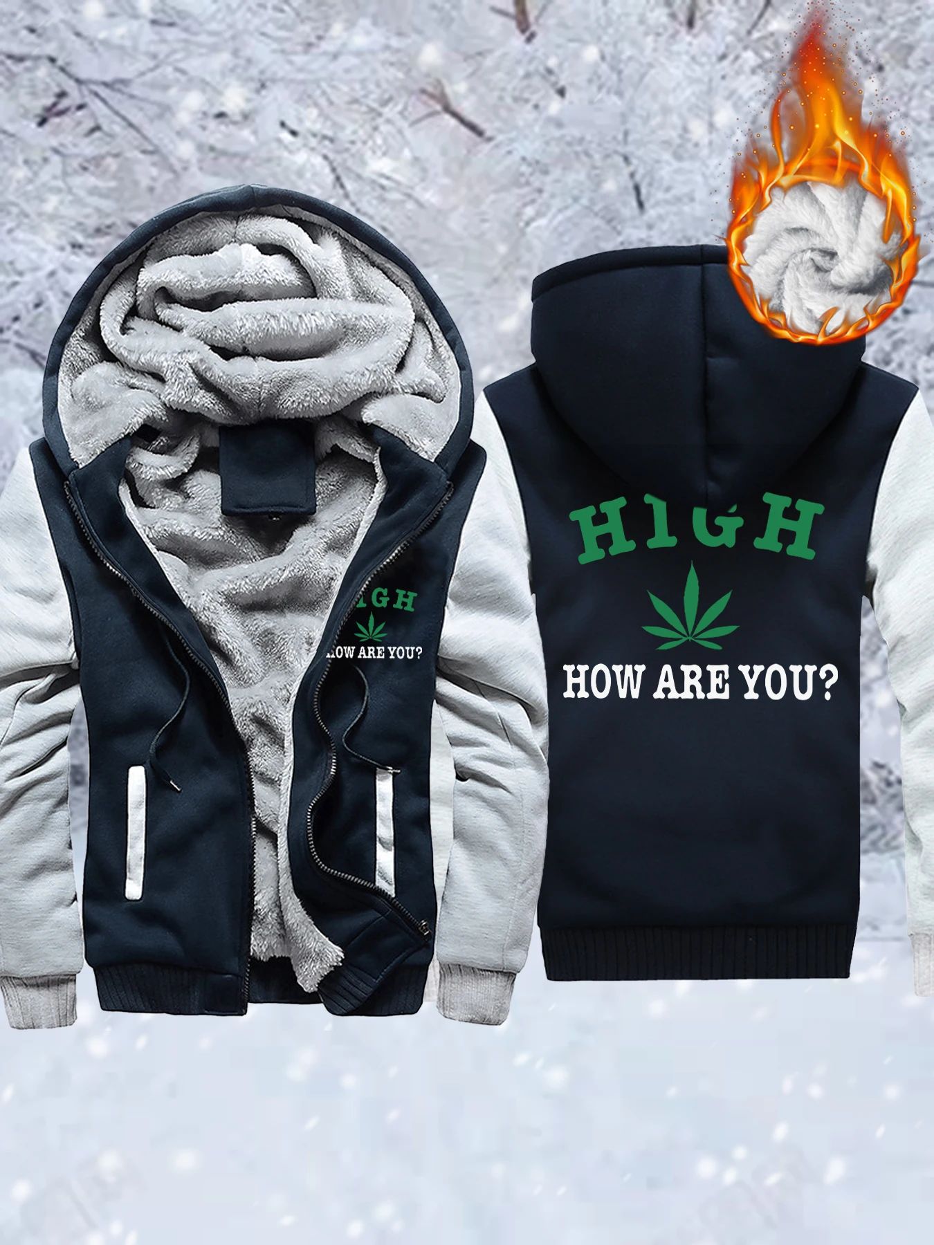 

High How Are You Prints Man'S Basics Pocket Jackets Fleece Zip-Up Coat Thicken Winter Sportswear Warm Comfy Outwear Street Tops