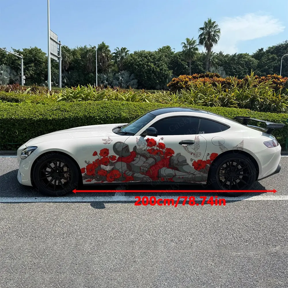 2pcs Knights In The Flowers Car Sticker Full Body Decal Decoration Scratches Protect Car Sticker Waterproof Car Vinyl Wraps