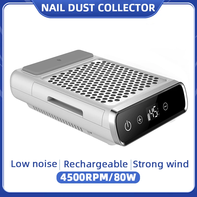 Powerful Nail Vacuum Cleaner Rechargeable Nail Dust Collector with Reusable Filter Nail Extractor Fan for Manicure Salon Tools