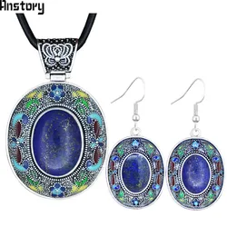 Vintage Oval Lapis Lazuli Jewelry Sets Natural Tiger Eey Unakite Quartz Necklace Earrings Bohemia Fashion Jewelry TS456