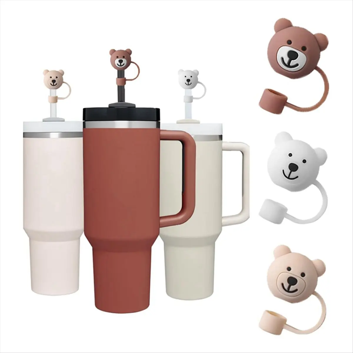 ABDD HOT  3 Pack Straw Cover for Cups,Cute Bear Straw Protector Cover Compatible for 30&40oz Silicone Straw