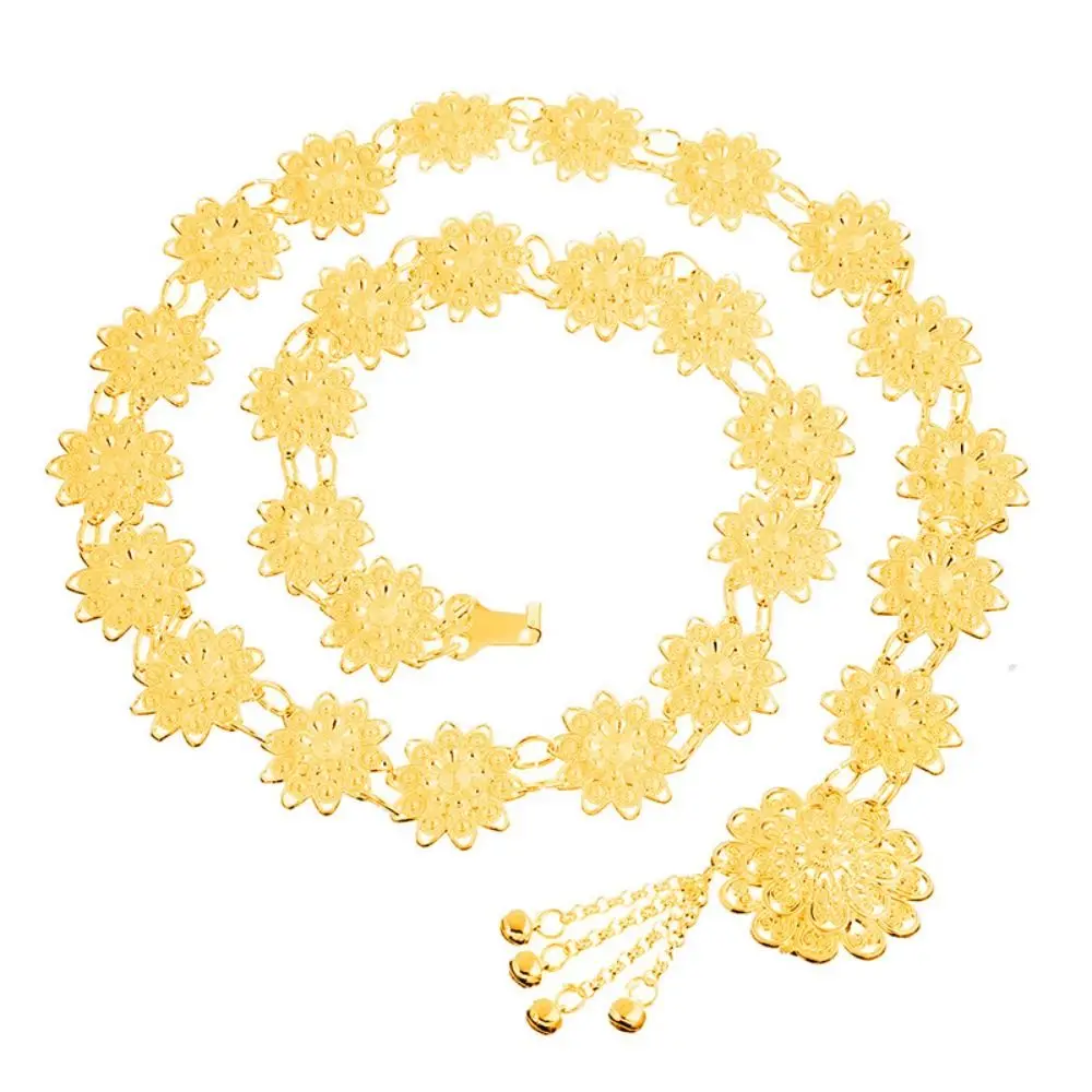 ヴィンテージインドのベリーダンスのウエストチェーン,ゴールドとシルバーの色,ジプシータイとトルコの金属,中空の花