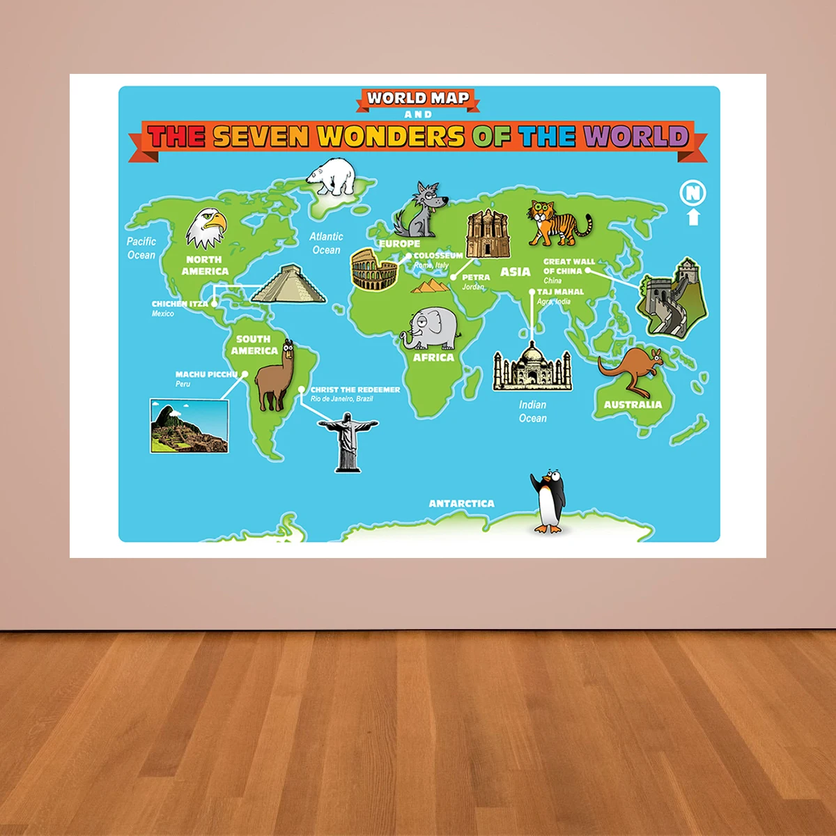 World Wonder Map Backdrop Famous Architecture Travel Theme Photography Background Wall Decration Banner Photo Studio Props