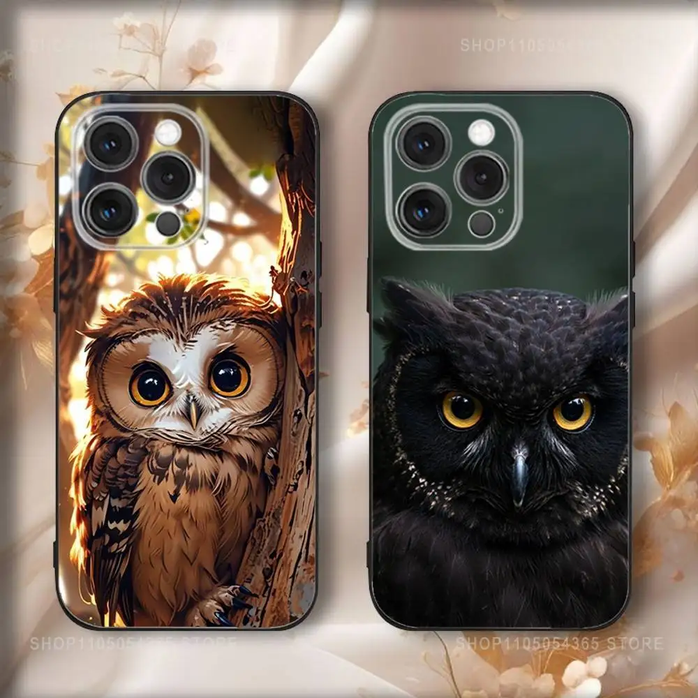 

Animal Owl Phone Case For iPhone16,15,14,13,12,11,Pro,Max,Plus,X,XS,SE4,E,Mini,Soft Black Case