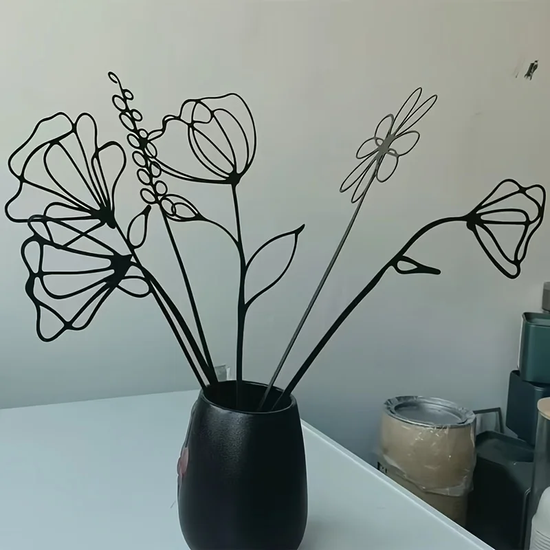 6 Stück künstliche Blumen aus schwarzem Metall | Elegante Innen- und Außendekoration, geeignet für Zuhause, Büro, Hochzeiten und Partys, Eisen – Detail 3
