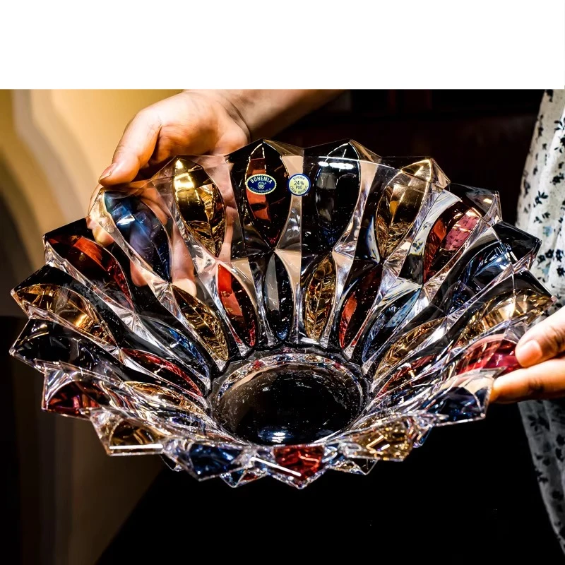 Crystal glass painted fruit bucket household large fruit plate home decoration fruit plate