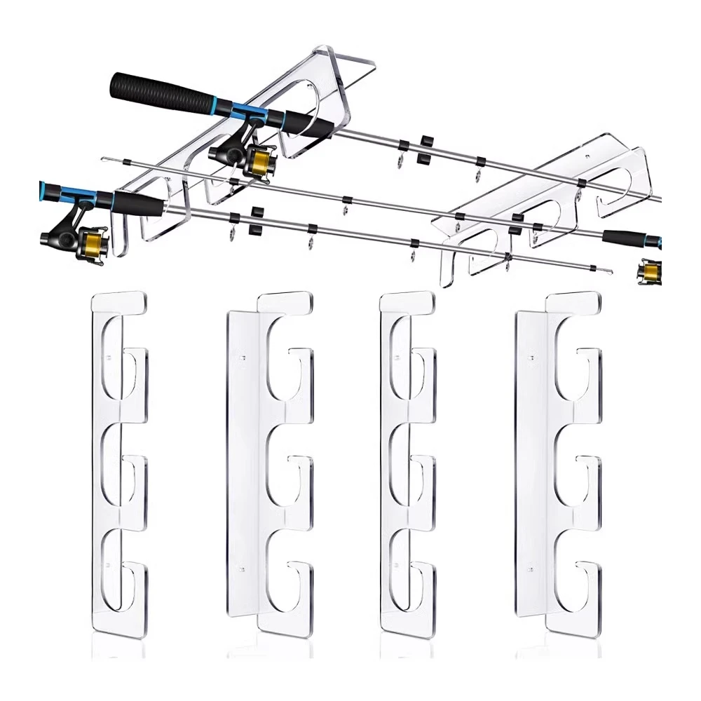 2 Pair 6 Rods Fishing Rod Rack Ceiling Or Wall Mount Fishing Pole Holder Horizontal Overhead Hanger Storage Rack