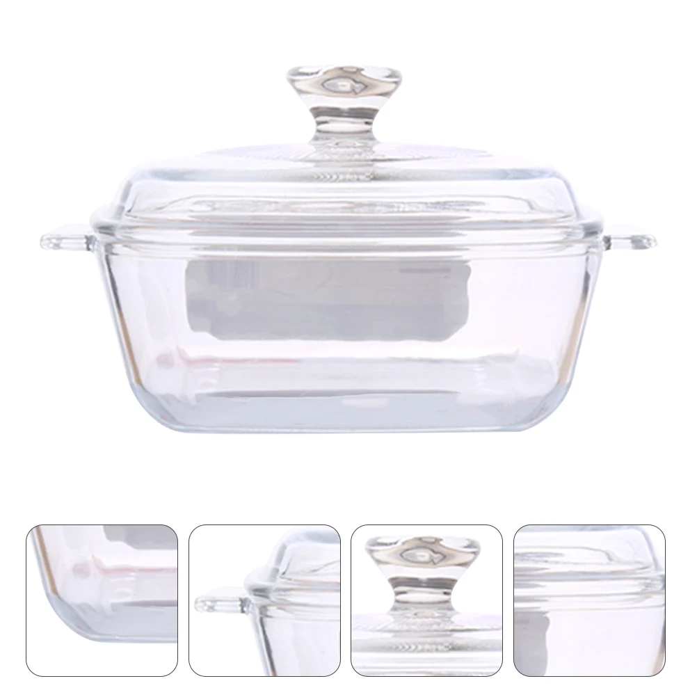 1 قطعة وعاء من الزجاج المقسى 1000 مللي آمن للميكروويف مقاوم للحرارة وعاء زجاجي للمطبخ للخبز والطبخ وتخزين الطعام الشفاف #1