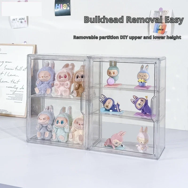 V 1/2/3 Layers Labubu Storage Box Transparent Acrylic Display Boxes Doll Organizer Desktop Dustproof Cabinet Home Storage