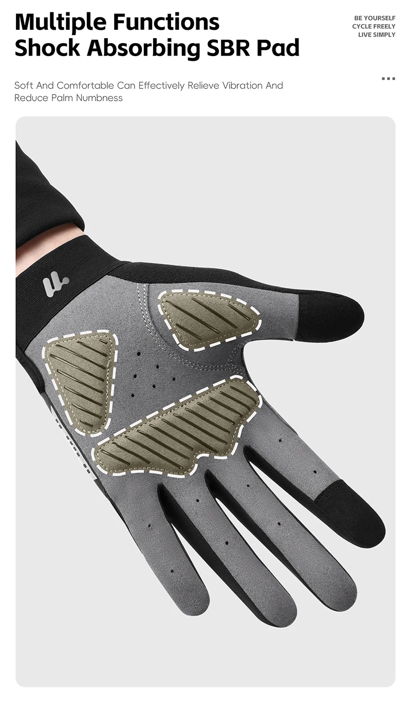 WEST BIKING Stoßfeste Vollfinger-Fahrradhandschuhe für Herren, SBR-Handflächenpolster, rutschfest, atmungsaktiv, Touchscreen-fähig, MTB, Rennrad, Sport-Handschuhe – Detail 7