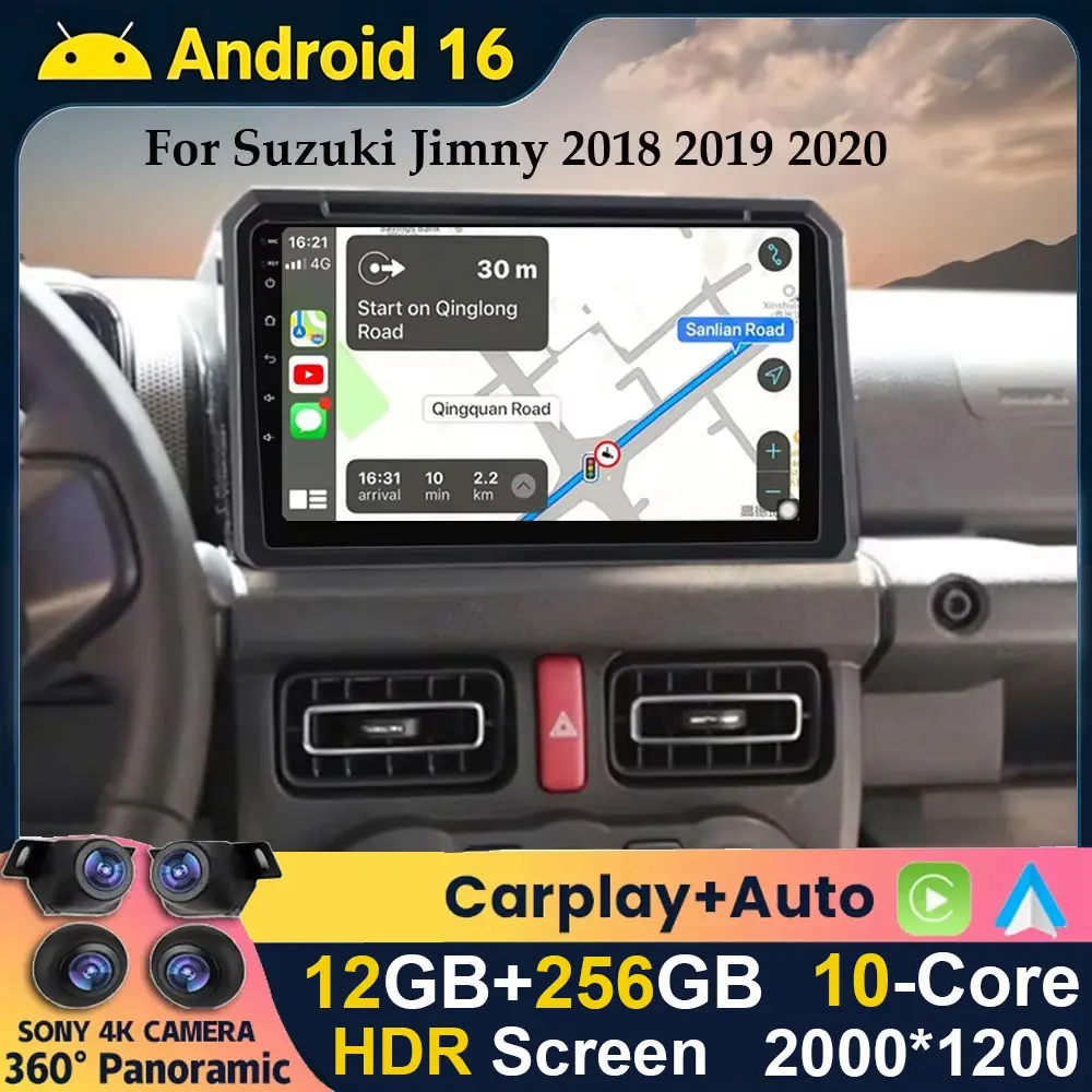 Android 16 Wireless Carplay&Auto For Suzuki Jimny 2018 2019 2020 Car Radio Multimedia Stereo Video Player GPS Navi 360 Camera 4G