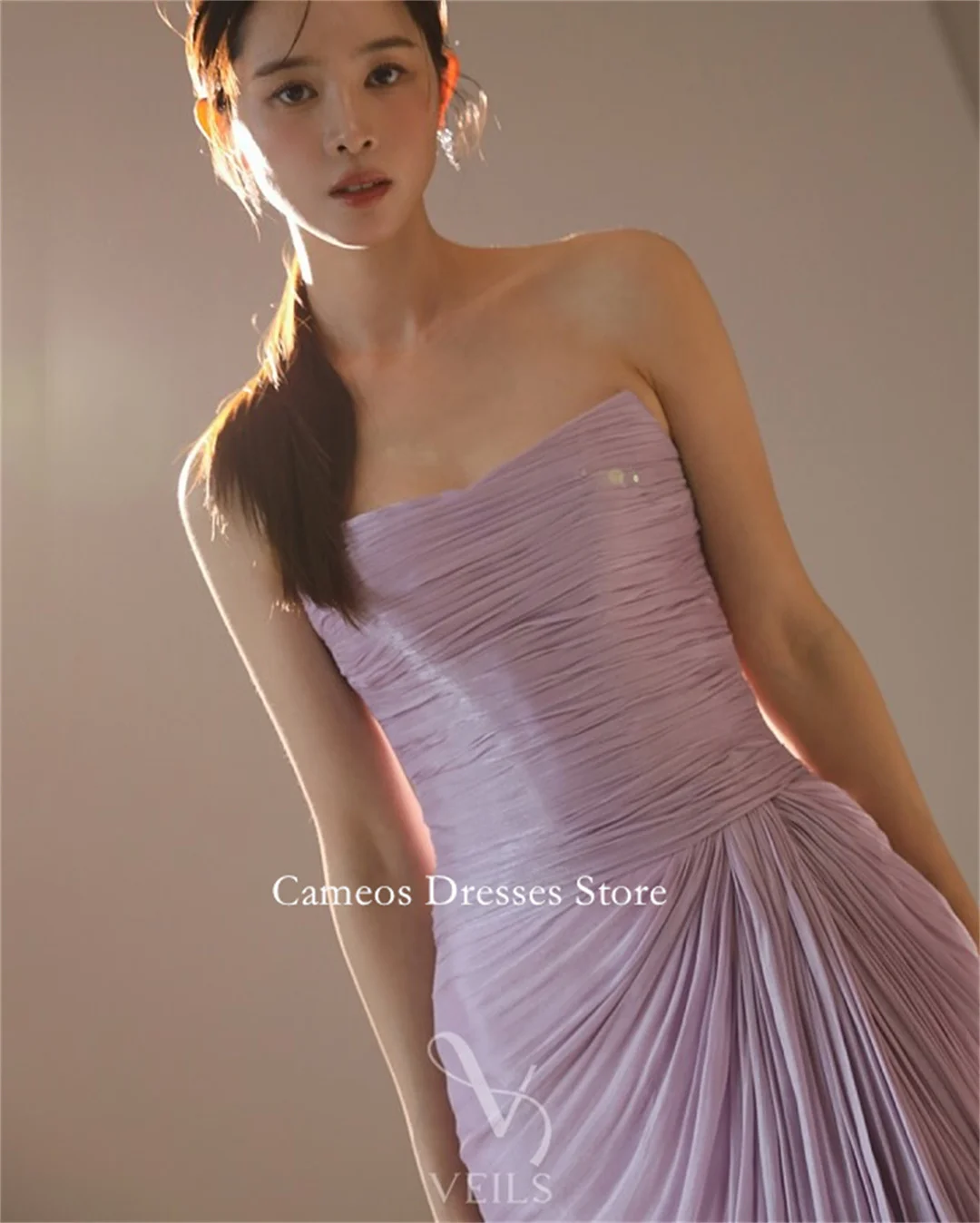 SONDR corée robe de soirée violette sans bretelles en mousseline de soie fente latérale robe de bal formelle personnalisée ........... Occasion robe de soirée